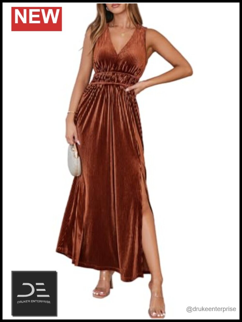 Sleeveless Velvet Maxi Dress High Slit Formal Wedding Guest Cocktail